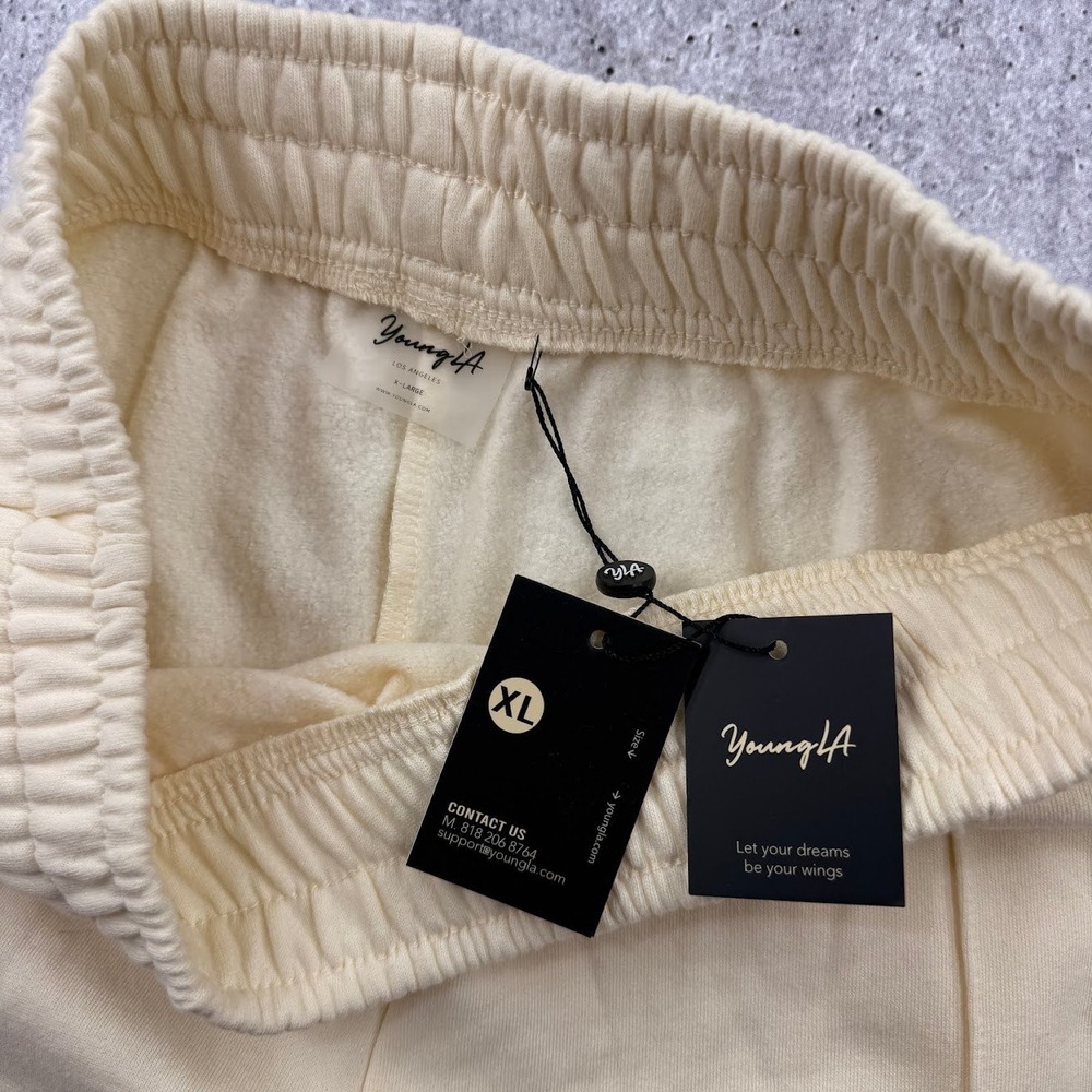 YoungLA W202 Script Joggers Light Yellow Gym Workout Sweatpants Womens XL New - Picture 3 of 8